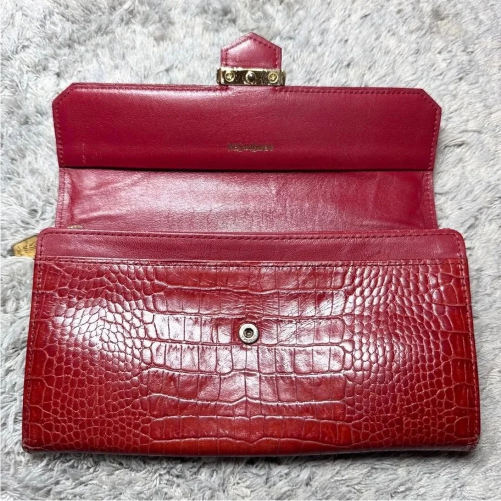 Yves Saint Laurent Red Embossed Leather Wallet - Picture 7 of 13